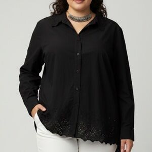 😍SHOW SPECIAL - WORKSHOP Black Cotton Button Front Shirt  1X